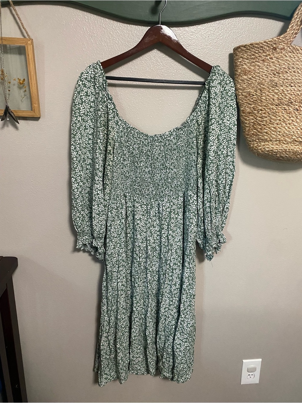 Pinkblush Green Floral Smocked Midi Dress